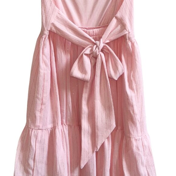 Lucy in the Sky Pastel Pink Shimmer Striped Babydoll Mini Dress Size M Party - Picture 6 of 9